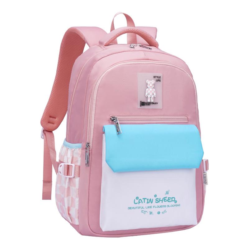 

Рюкзак для начальной школы Женский ученик средней школы Ученик старшей школы Студент колледжа Простой модный Снижает нагрузку Легкий розовый