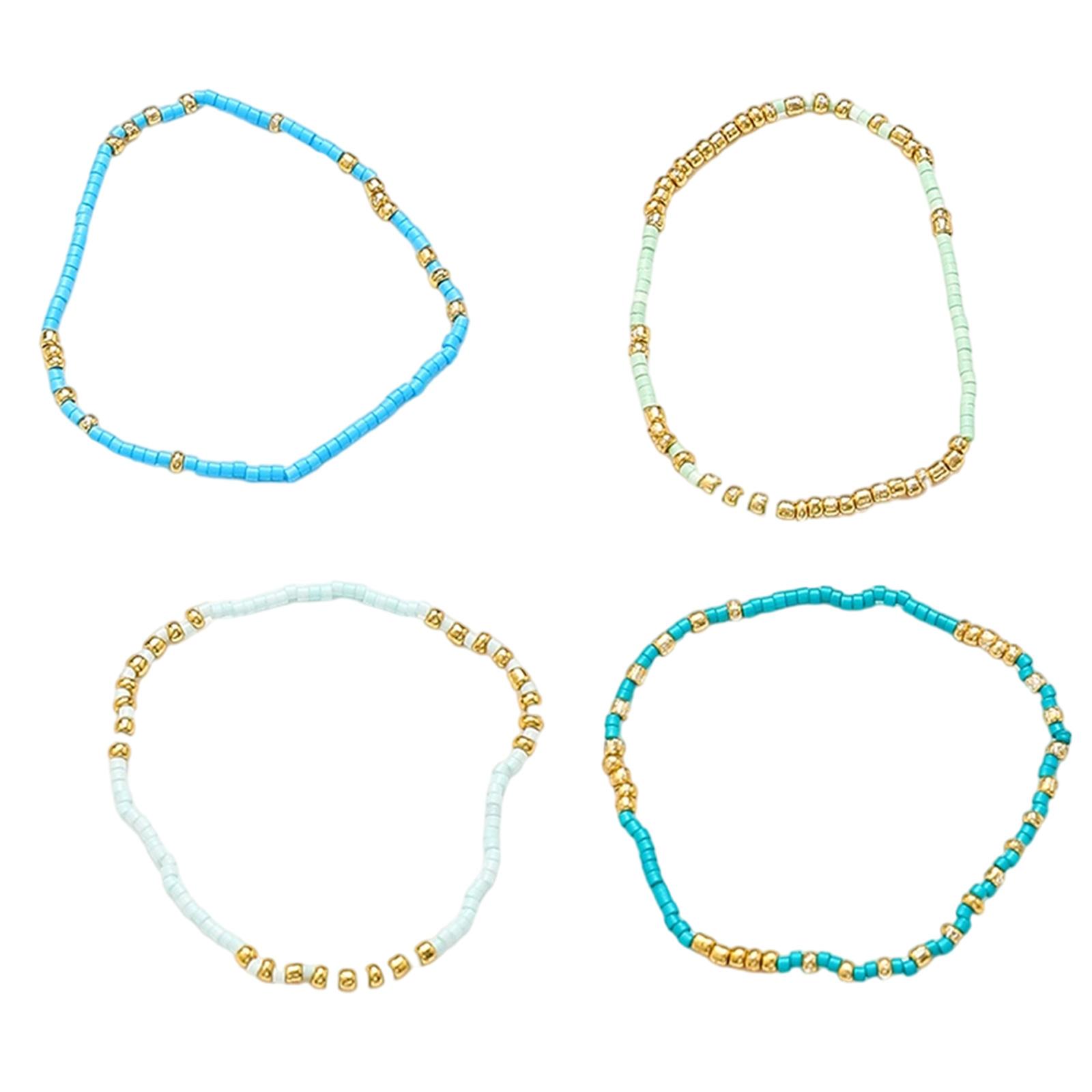 

Набор из 4 модных браслетов с бусинами в пляжном стиле, украшение на запястье, идеально подходит для летних выходов и повседневных случаев