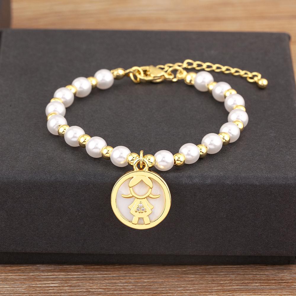 

Nidin High Quality Round Shape Girl Boy Pearl Beads Zircon Hand Bracelets For Female Son Daughter Cute Jewelry Mother s Day Gift