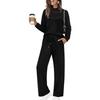 Ensemble de détente ample pour femme Sweatshirt rayé à manches longues et col rond Pantalon large à cordon de serrage