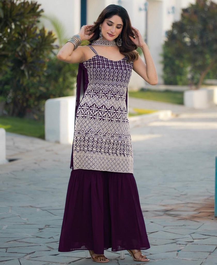 Indische Partykleidung Blühender Georgette Salwar Kameez Damen Bollywood Sharara Salwar Anzug