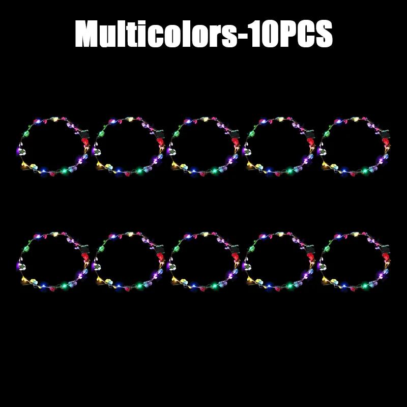 10/60Pcs Light Up Flower Headband LED Flower Hair Crown Glowing Floral Wreath Crowns Birthday Wedding Christmas Decoration 2024