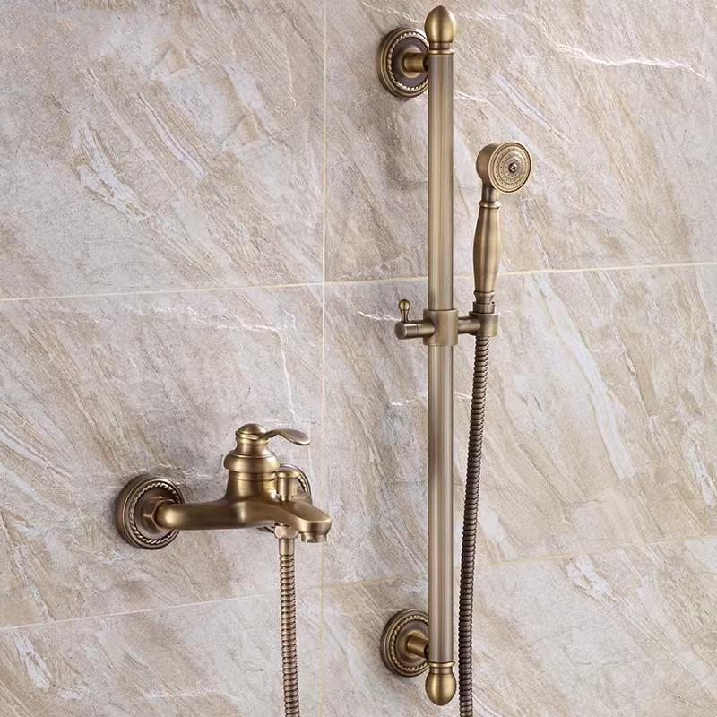 Badezimmer Duscharmatur Set Messing Wandmontiert Antik Einhebel Warm und Kalt Klassisch Badewannen und Duscharmatur Set