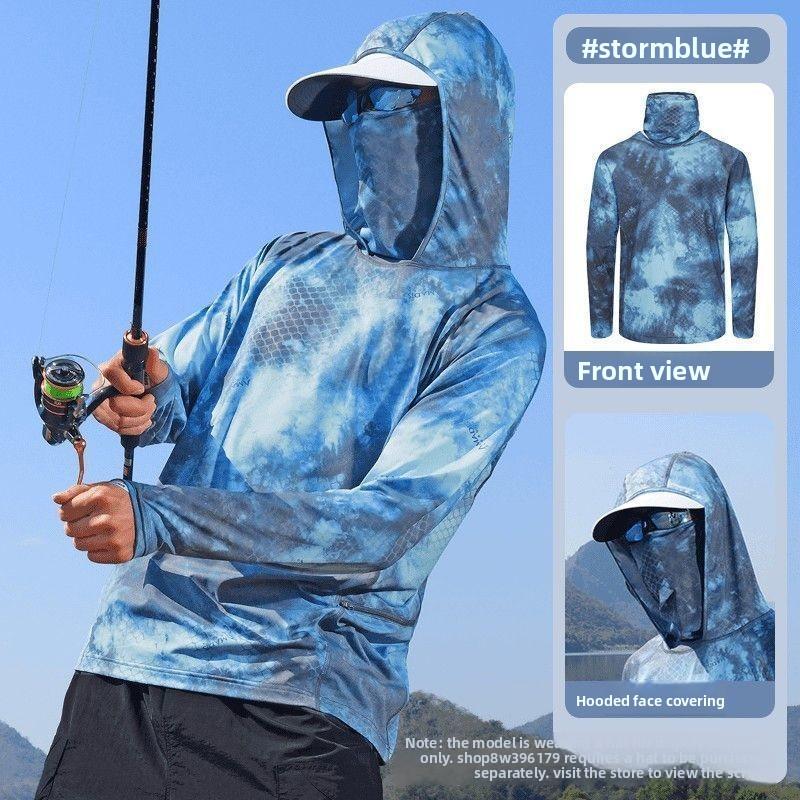 Men's Summer Fishing UV Protection Shirt Full Face Cover Sun Protection Skin Coat Breathable Thin Fishing Top