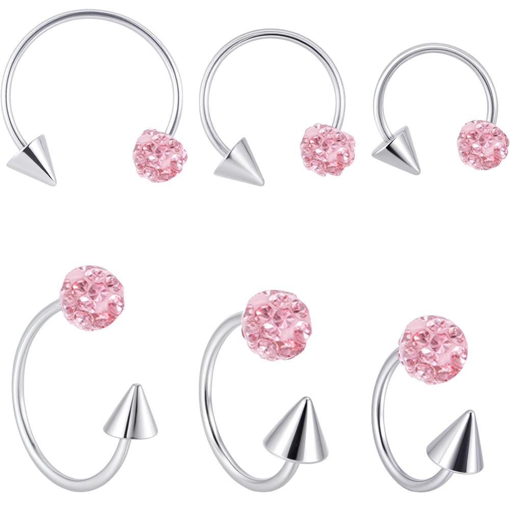 Shamballa Kristal Toplu ve Konik Uçlu C Şekilli Titanyum Barbell - Parlak At Nalı Dudak ve Burun Halkası Piercing