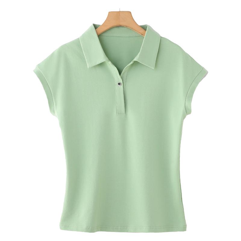 Women's Solid Color Pure Cotton Short-Sleeve Polo T-Shirt, Summer 2025 Collection - Versatile and Loose Fit
