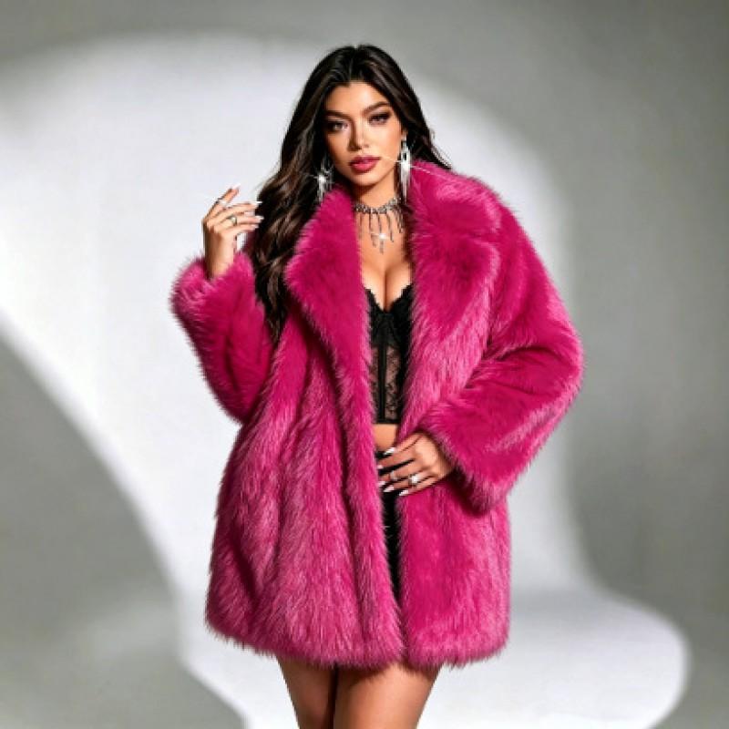 Womens Mid-Length Faux Fur Coat Blazer Collar Thick Warm Winter Outerwear