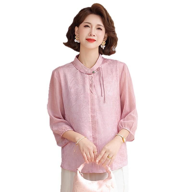 Chinese Style Summer Top for Mothers: Lightweight, Seven-Point Sleeves, New Fashion for Middle-Aged and Elderly Women