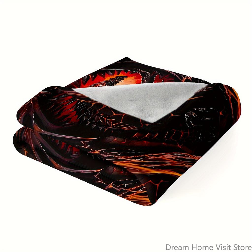 1PC Flannel Dragon Print Throw Blanket Soft Blanket for Sofa, Bed, Travel, Camping, Living Room, Office, Couch, Chair, and Bed