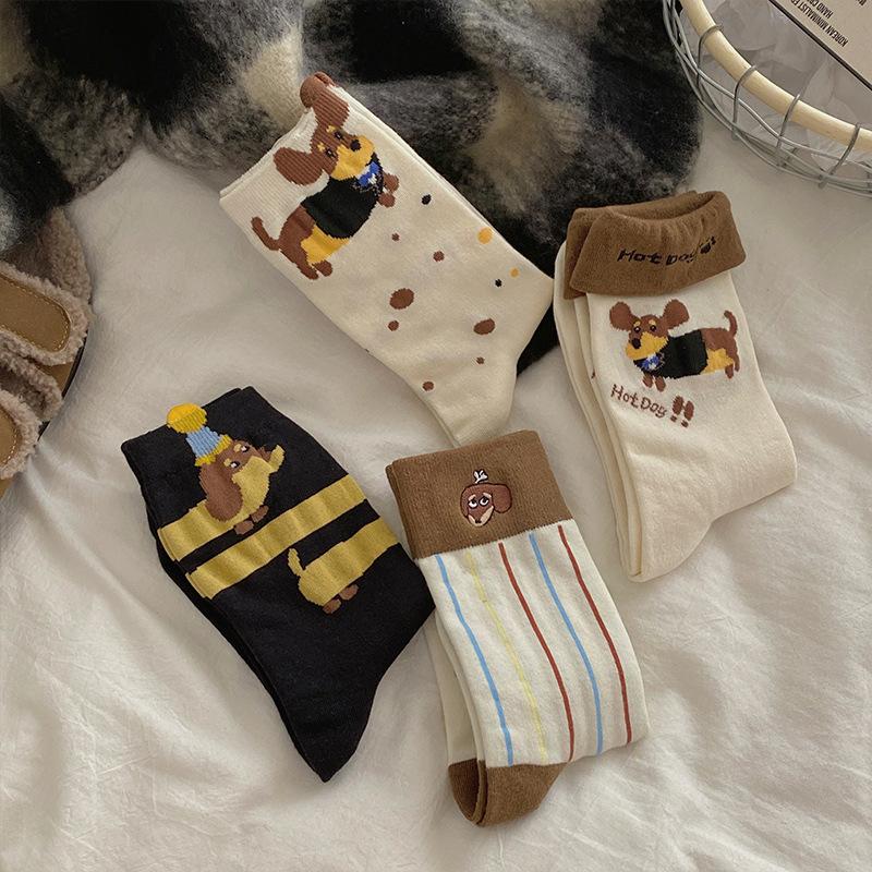 Winter and Autumn Children's Cute Sausage Dog Cartoon School-style Ankle Socks, Versatile Long Socks