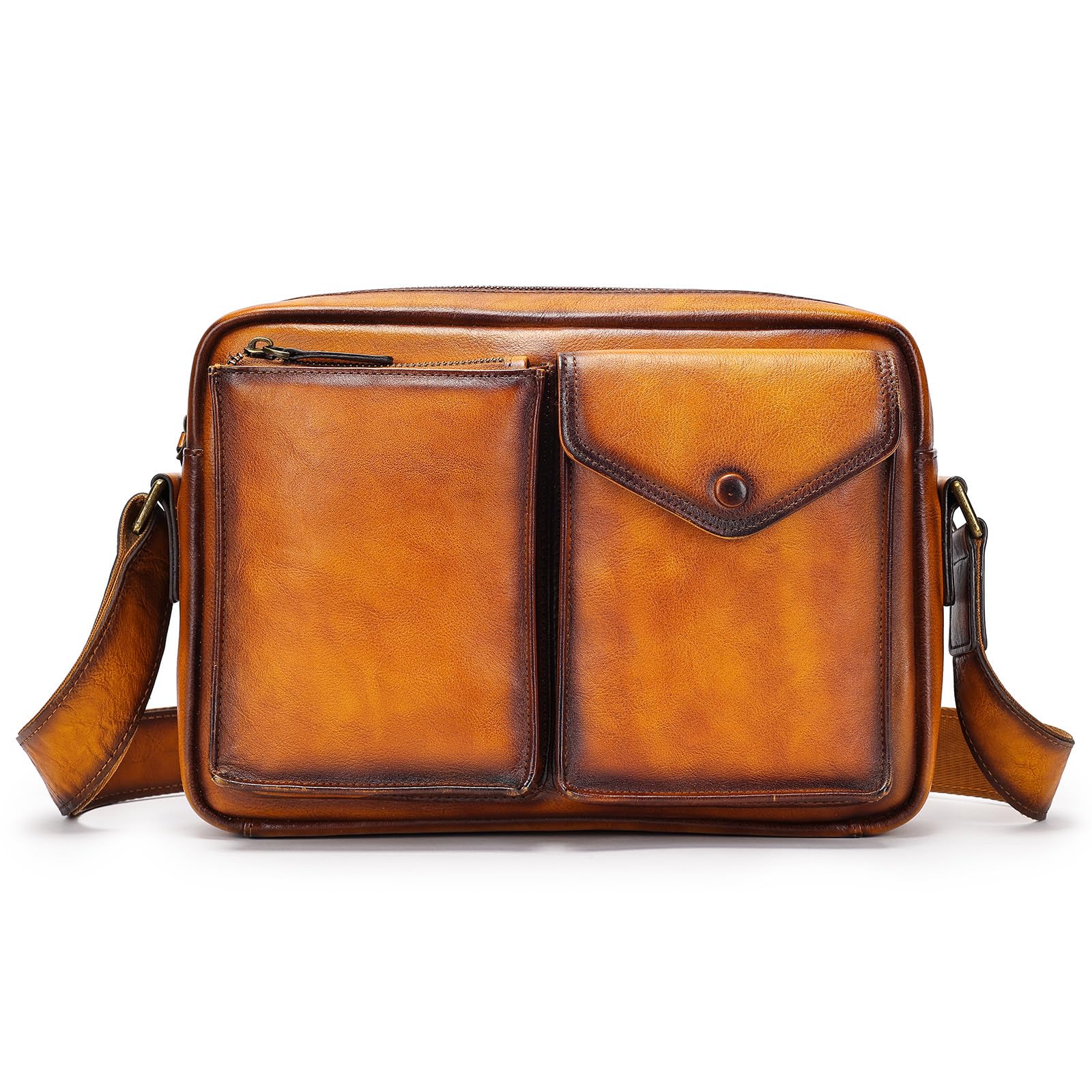 

Whatna Tanned Natural Cowhide Leather Shoulder Bag for Crossbody Chest Fits Large A4 Size iPad Shoulder Bag for Messenger Bicycle 6213 Antique-Style