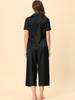 Cheibear Pajama Short Sleeve Solid Satin Top and Capri Size S Women's Set, Pants, Black,