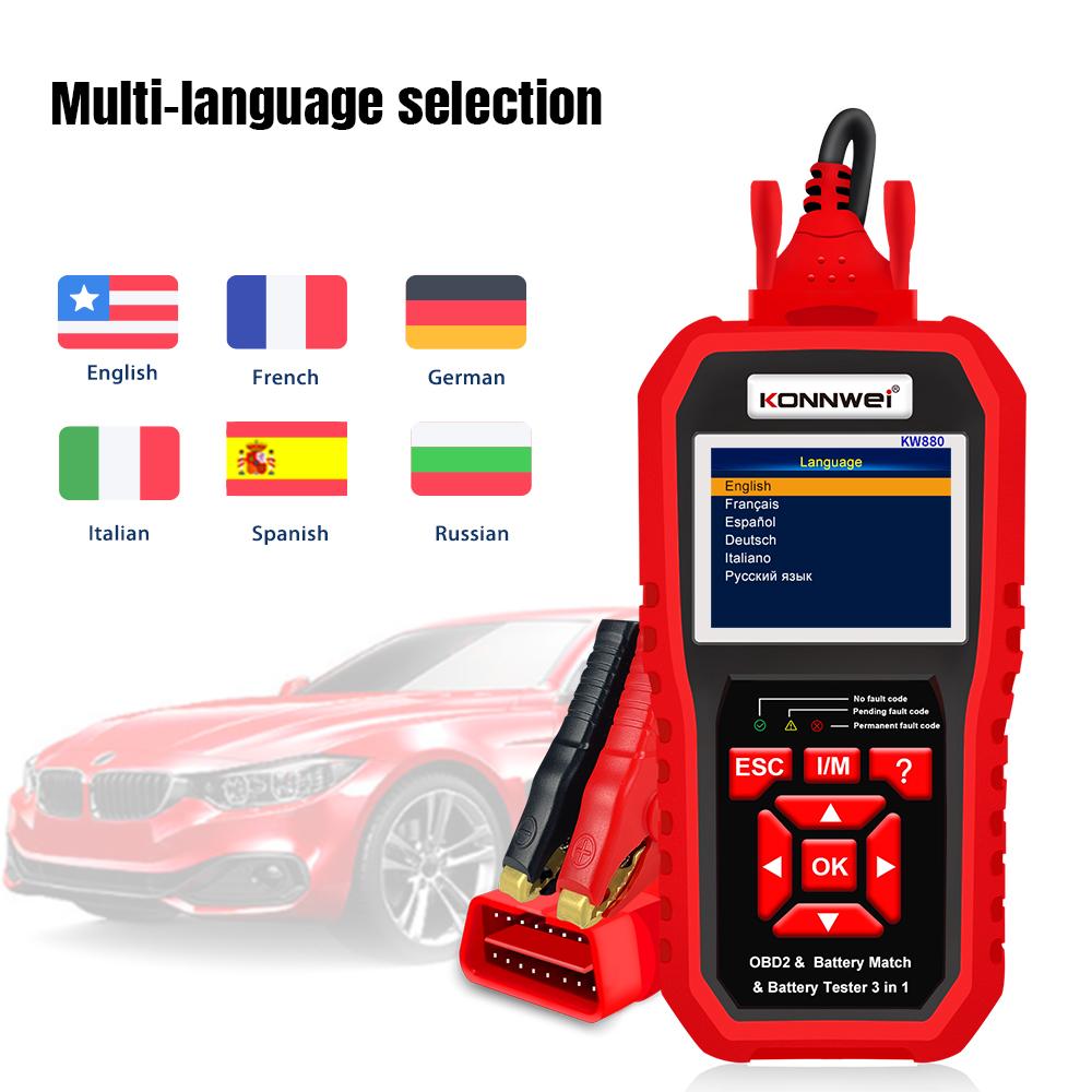 KONNWEI KW880 12V Tester Batteria Auto Analizzatore Strumento Diagnostico Auto Battery Match 3 in 1 Scanner OBD2 Auto Lettore di Codici
