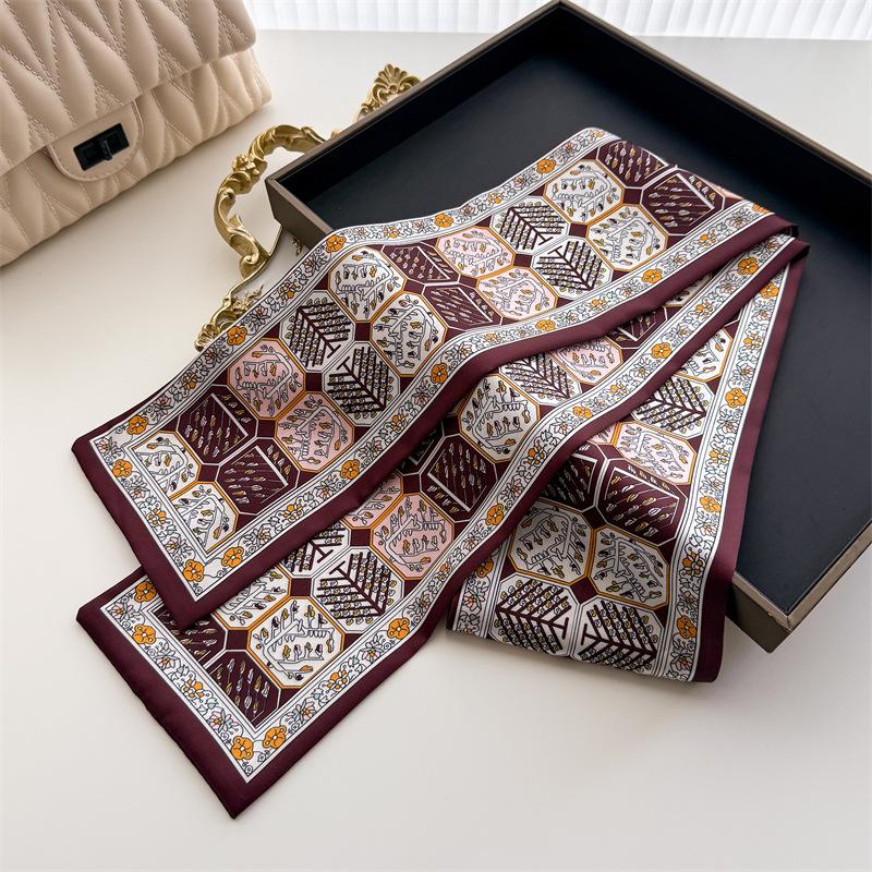 12*145Cm Small New Double-Layer Silk Scarf Women Ribbon Hair Band Luxury Print Designer Tie Scarves Bag Decorate