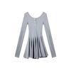 Grey Spice Girl Long Sleeve Dress Women's Autumn Waist A-Word Skirt