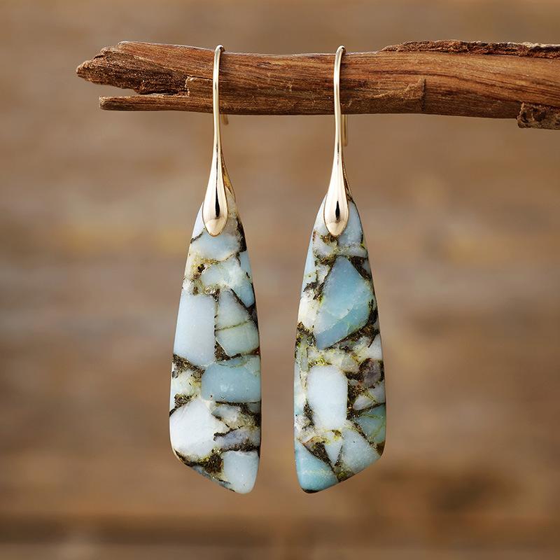 Luxury New Bohemian Emperor Stone Geometric Pendant Earrings Earrings European and American Popular Natural Stone Jewelry