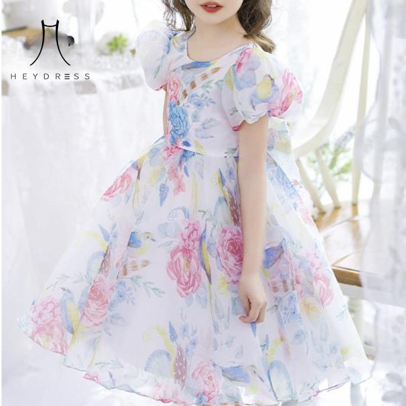 Dívčí šaty Léto Dětské oblečení Nové Šifonové Dívčí Show Kostým Krátký rukáv Tištěné Dětské Princeznovské šaty