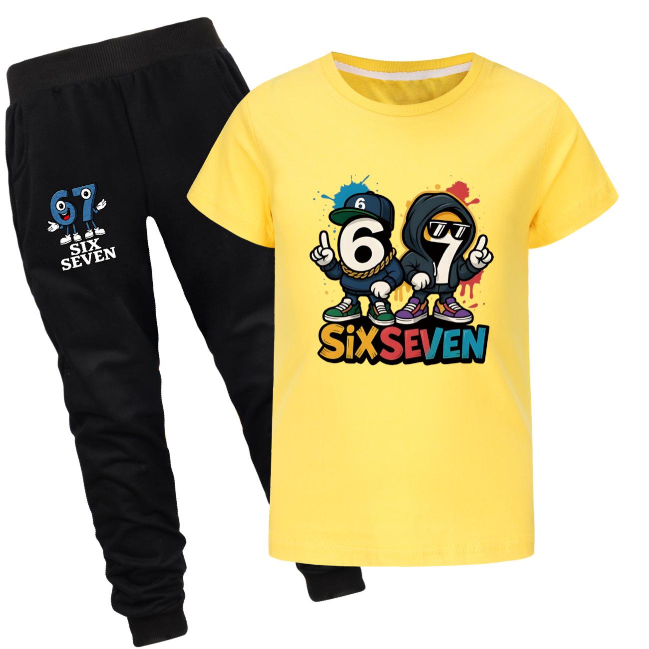 

67six seven summer short-sleeved T-shirt for middle-aged and older children, T-shirt and trousers suit 170CM жовтий