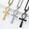 Antiker Ägyptischer Ankh Titanstahl Kreuz Halskette Nischen Literarische Persönlichkeit Körperschutz Anhänger Pullover Kette