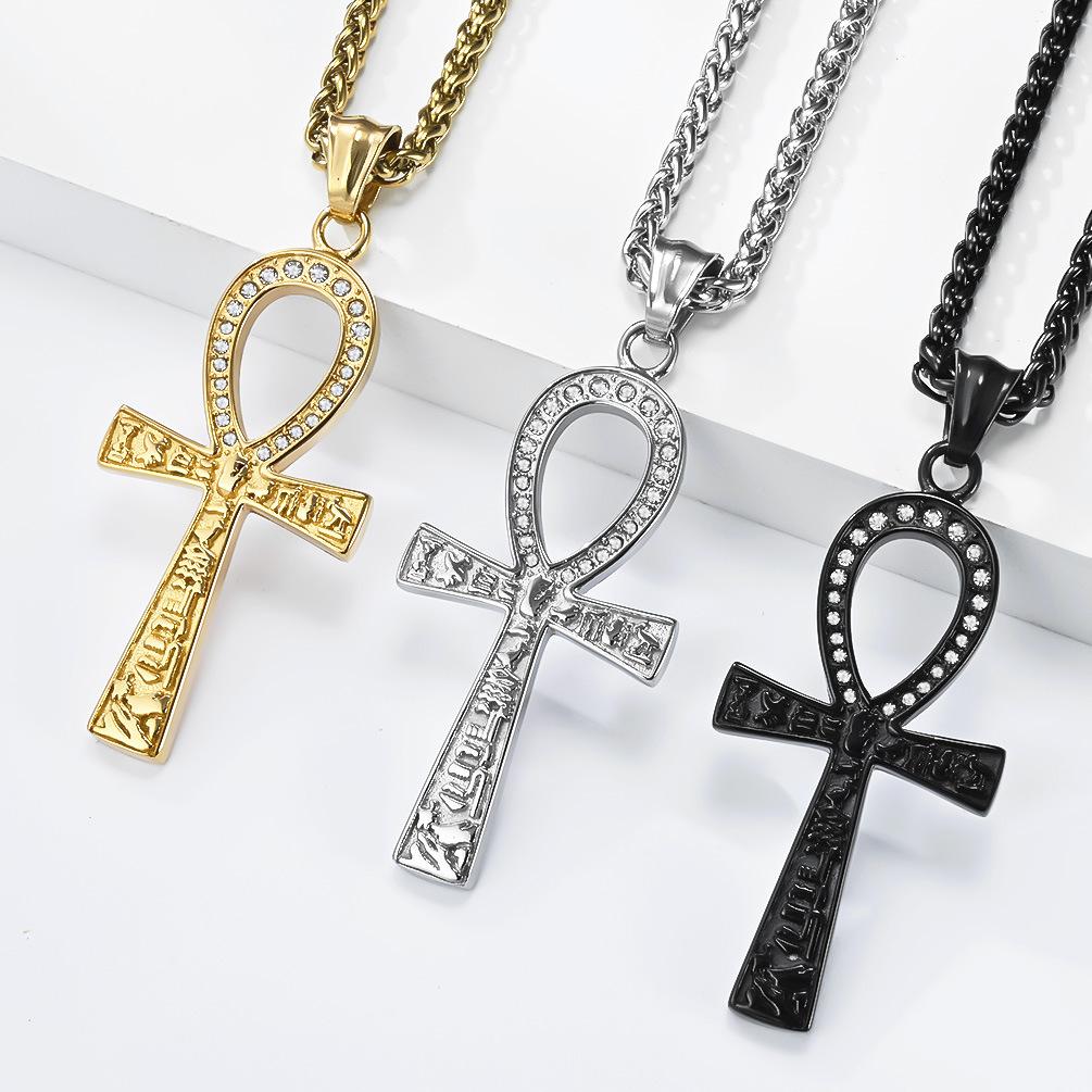Ancient Egyptian Anka Titanium Steel Cross Necklace Niche Literary Personality Body Protection Pendant Sweater Chain