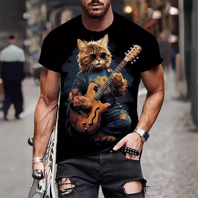 Summer Round Neck 3D Funny Animal Print Top Fashionable Casual Hip Hop Short Sleeved Men's T-shirts