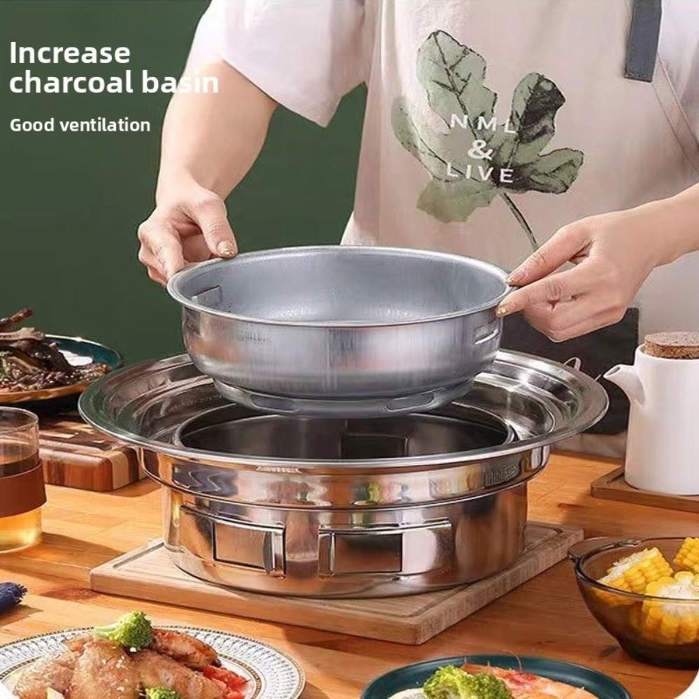 Smokeless Charcoal Barbecue Oven 2 in1 Stainless Steel Korean BBQ Grill Oven Non Stick Baking Pan BBQ Oven Pot Camping Picnic