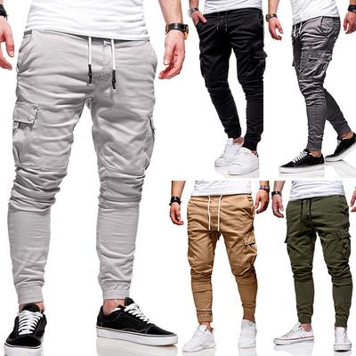 Herren-Freizeithose, modisch, klassisch, Arbeitskleidung, dreidimensionale aufgesetzte Taschen, Krawattenseil, elastische Freizeit-Arbeitshose für Herren
