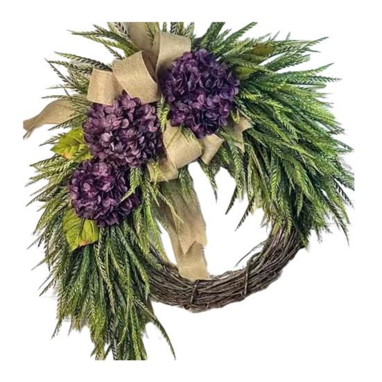

Rustic Hydrangea Wreath with Burlap Bow Farmhouse Wall Door Hanging Decor for Home Garden Wedding Artificial Floral Garland for Spring Summer F
