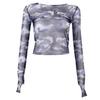 European and American mesh versatile top women's clothing autumn new sexy camouflage long-sleeved slim-fit t-shirt