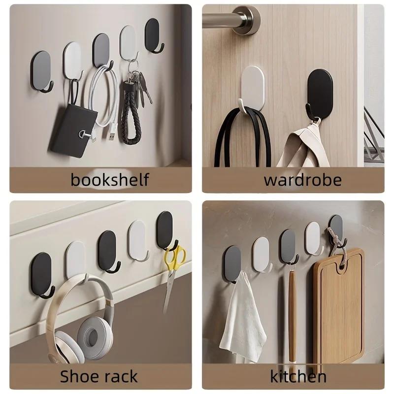 5PCS Stainless Steel Wall Hooks Heavy-Duty Self-Adhesive Hooks for Hanging Keys Bathroom Shower Outdoor Kitchen Door Home Use