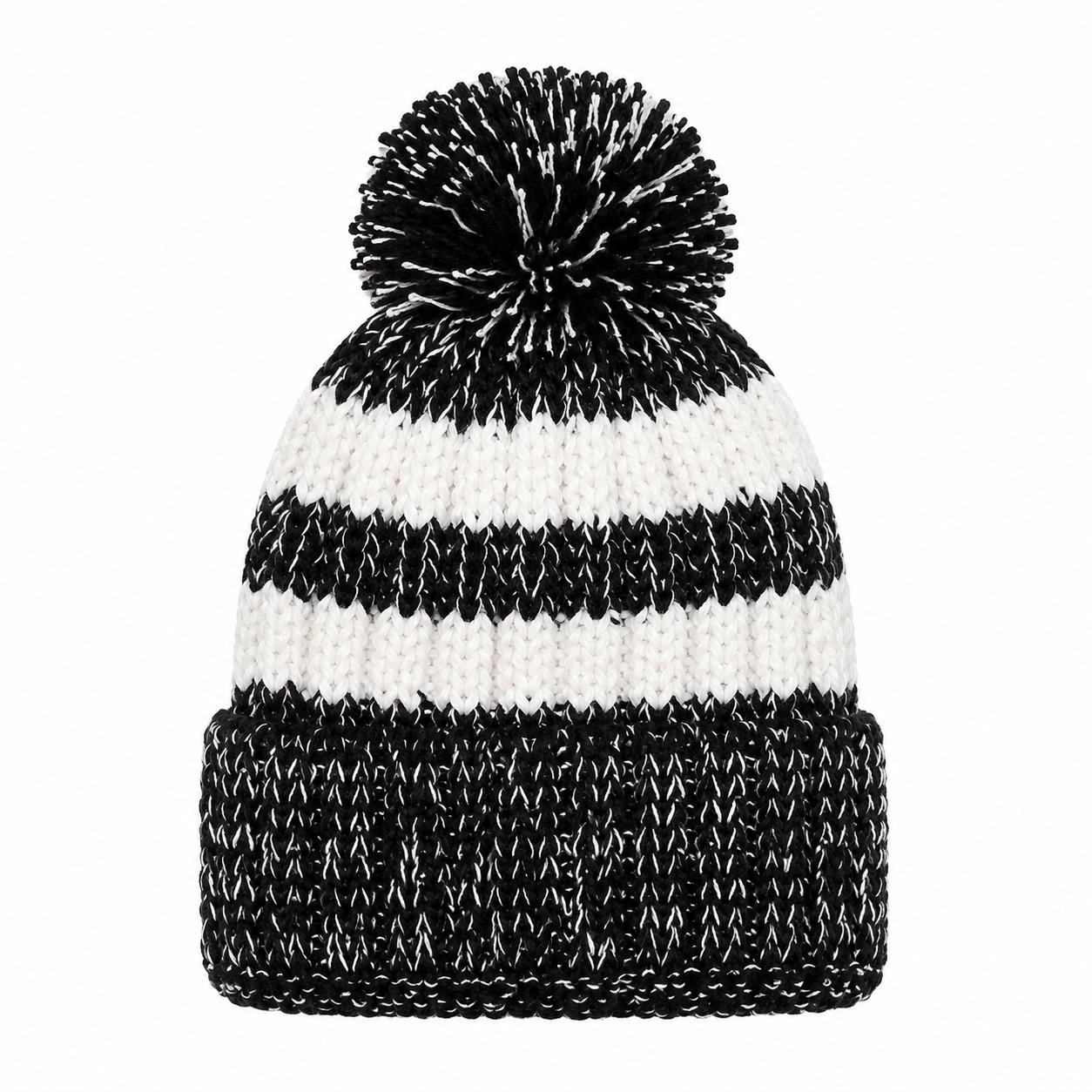 Custom Winter Knit Beanie Hat Warm Soft Chunky Pom Pom Cuffed Acrylic Yarn Unisex Outdoor Cap чёрный