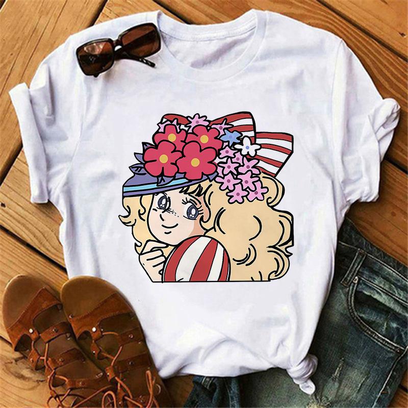Anime Candy Candy T-shirt Clothes for Women Japanese Manga Short Sleeve Graphic Tee Y2k Kawaii Casual Tops Women's Sumer Clothes