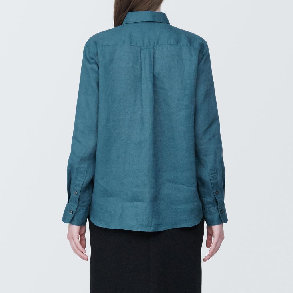 MUJI Washed Linen Regular Collar Long Sleeve Smoky Size BC2ISA4S Women's Shirt, Green, S,