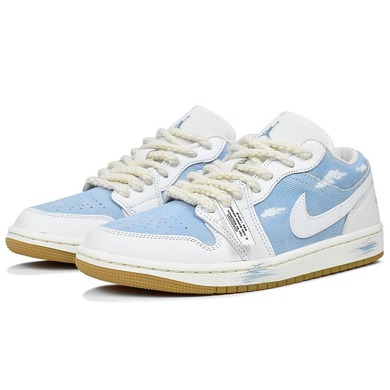 Jordan Air Jordan 1 Slip Resistant Abrasion Resistant Low top Vintage Basketball Shoes Women's Blue White HQ2004-400(Team1676-)