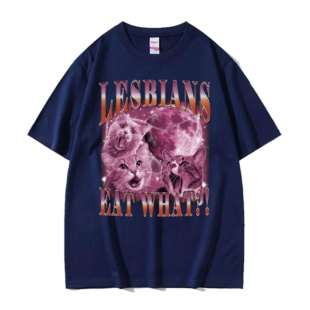 Jaký kočičí meme grafiku jí lesba? 2025 Léto Potisk Čistá Bavlna Móda Hip-hop High Street Volné Ležérní Tričko