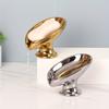 Suport Elegant pentru Săpun din Ceramică cu Frunze Aurii și Argintii, Design Oval cu Scurgere Automată pentru Organizarea Băii, Suport de Depozitare în Formă de Frunză cu Suprafață Texturată
