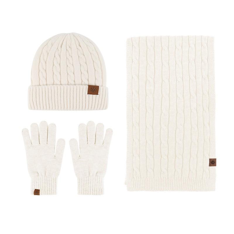 Warm Winter Knit Set Men Women Cable Beanie Scarf Gloves 3-Piece Thick Acrylic Outdoor Travel Accessory