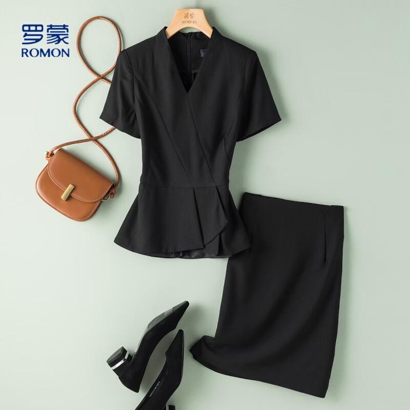 

Women s Summer Short Sleeve V-Neck Business Suit Skirt Two-Piece Set XL