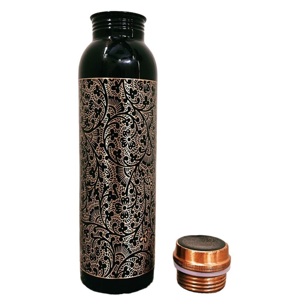 Designer-Wasserflasche aus Kupfer mit fortschrittlichem Auslaufschutz, Ayurveda- und Yoga-Gesundheitsvorteile. (1000ml, 1Einheit) Im Antik-Look