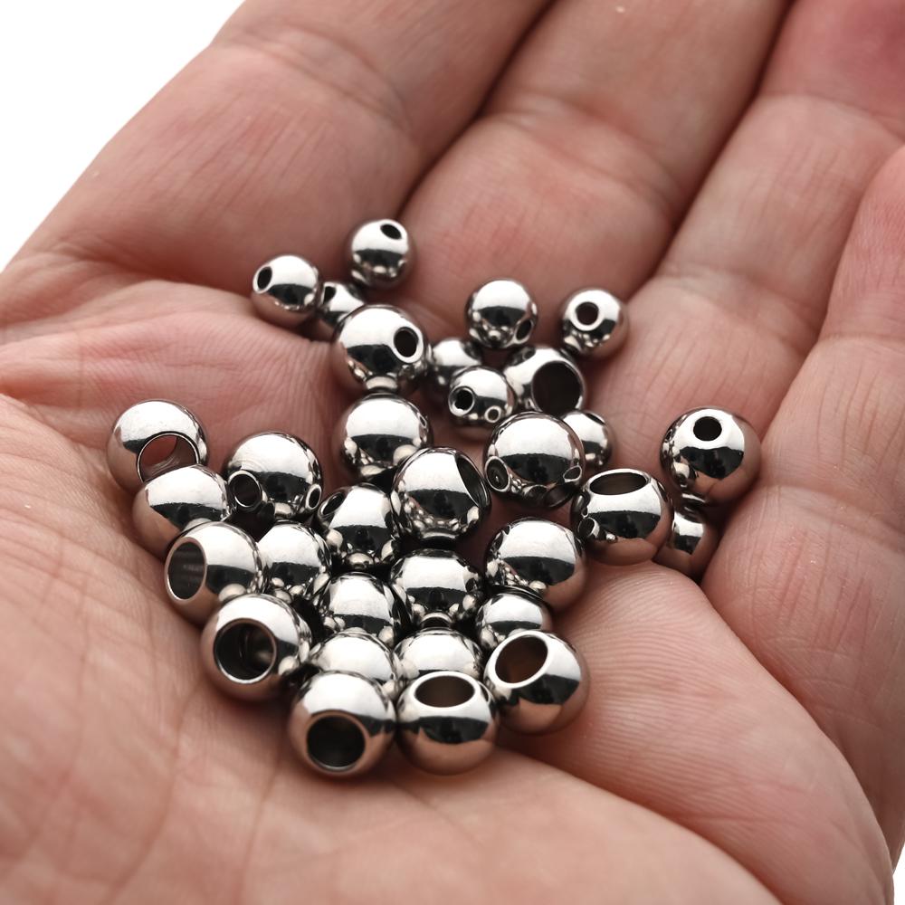 2mm 3mm-10mm Stainless Steel Beads for Jewelry Making Loose Spacer Beads Ball Hole 1.2-5mm for Bracelets Jewelry Components DIY