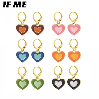 Simple Hoop Earrings Dripping Oil Double Heart Pendant Earring Accessories Jewelry