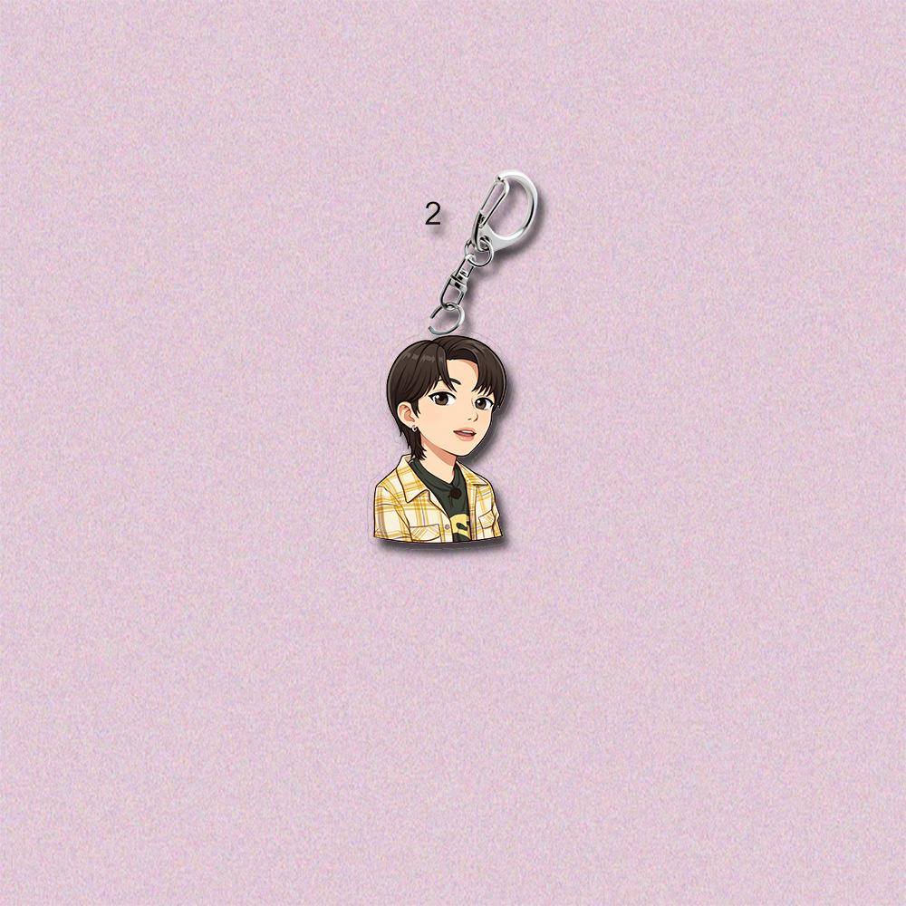 BTS Cute Casual Outfit Cartoon Acrylic Keychain, Bangtan Boys Cartoon Figure Keyring Inspired by Real Photos, Kpop ARMY Fans Bag Charm
