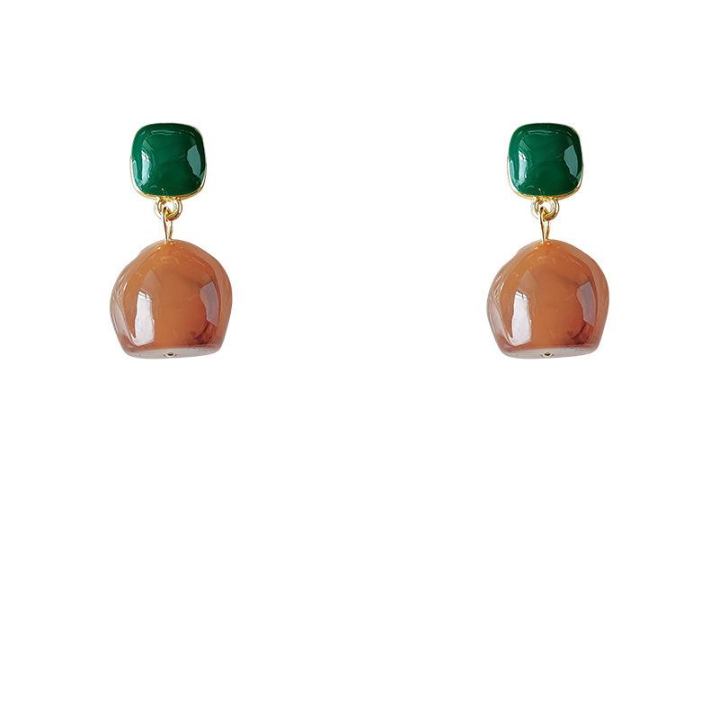 Vintage Maillard Coffee Earrings Women's Literary Temperament Acrylic Smudge Earrings Niche High-end Autumn and Winter Earrings