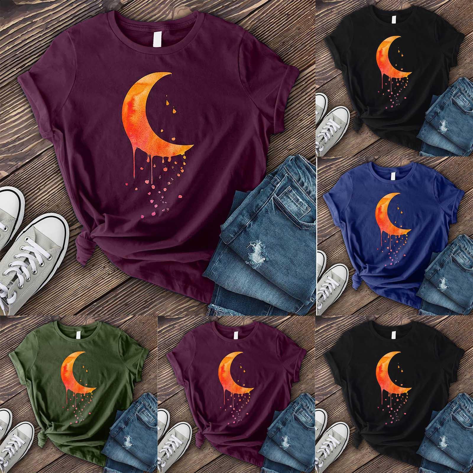 

Fashion Women Moon Printed Shirt T-Shirt Short Sleeve Casual Tee Tops