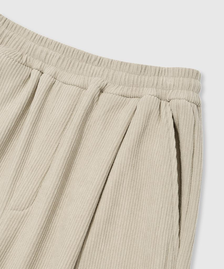 LEMAIN SECOND Single-Pleat Wide Corduroy Elastic Pants [Beige]