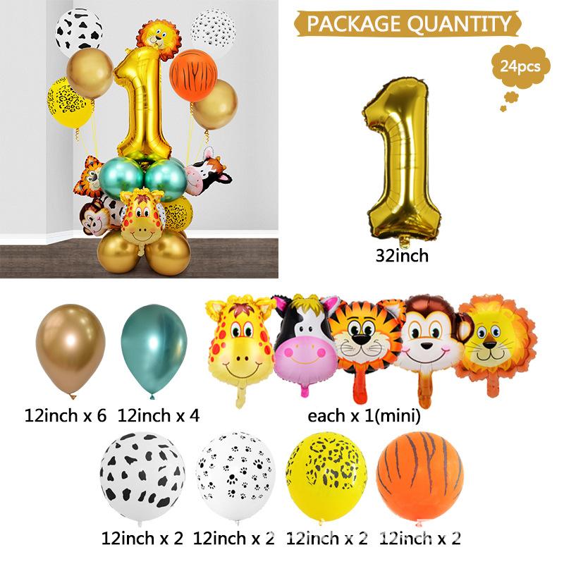 Forest Animal Aluminum Foil First Birthday Decoration Scene Arrangement Latex Balloon Set