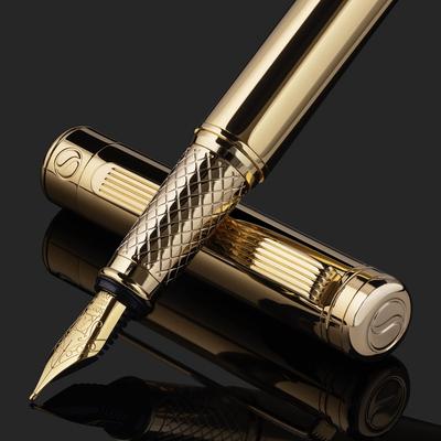 Scriveiner Najwyższej jakości pióro wieczne (Złoto) Atrakcyjna piękność 24-karatowe złote wykończenie Schmidt 18-karatowa pozłacana stalówka (Średni) Odpowiednie dla kobiet i mężczyzn