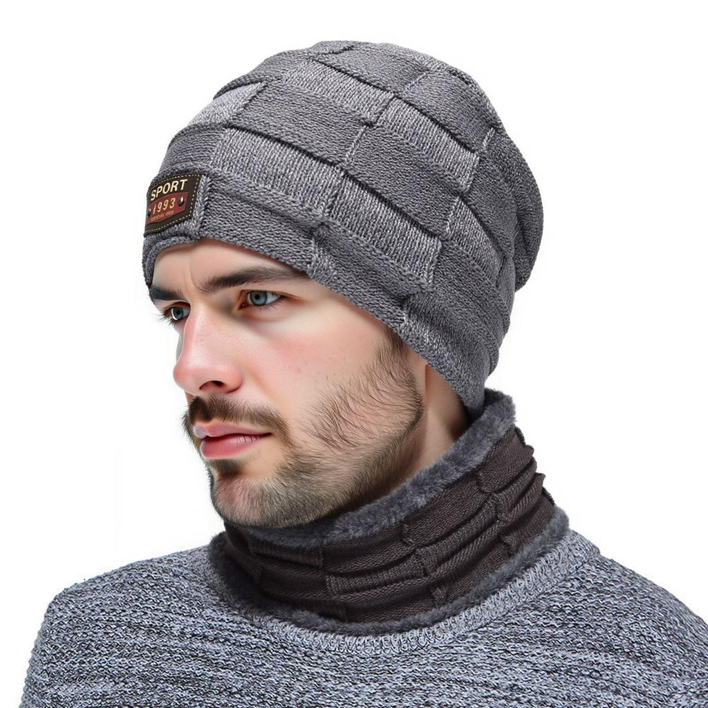 Fashion pullover scarf knitted velvet two-piece scarf men's winter neck protection cold hat classic hat