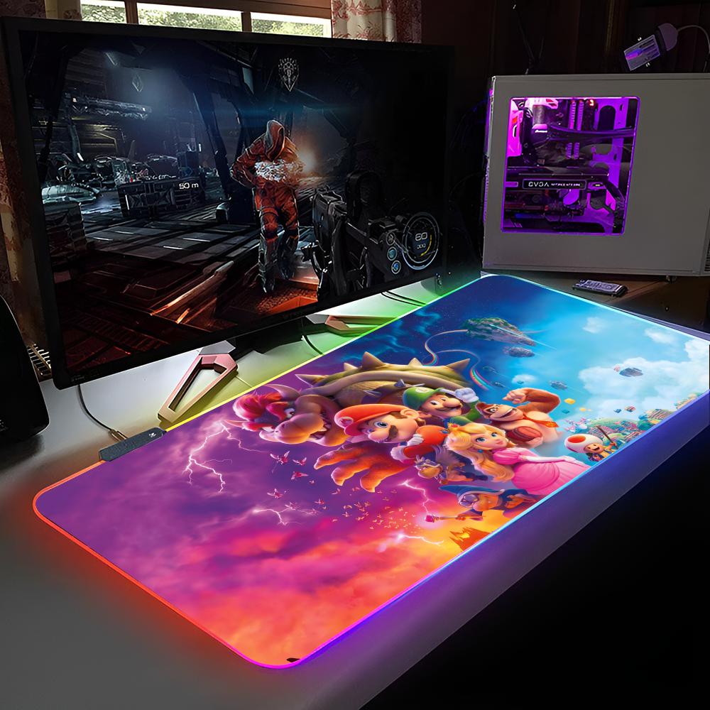 Hot Game Super Cool M-Mario Bros Mouse Pad RGB Backlit Mouse Pad Laptop Mouse Pad Laptop Gamer Computer Desk Gaming Accessories