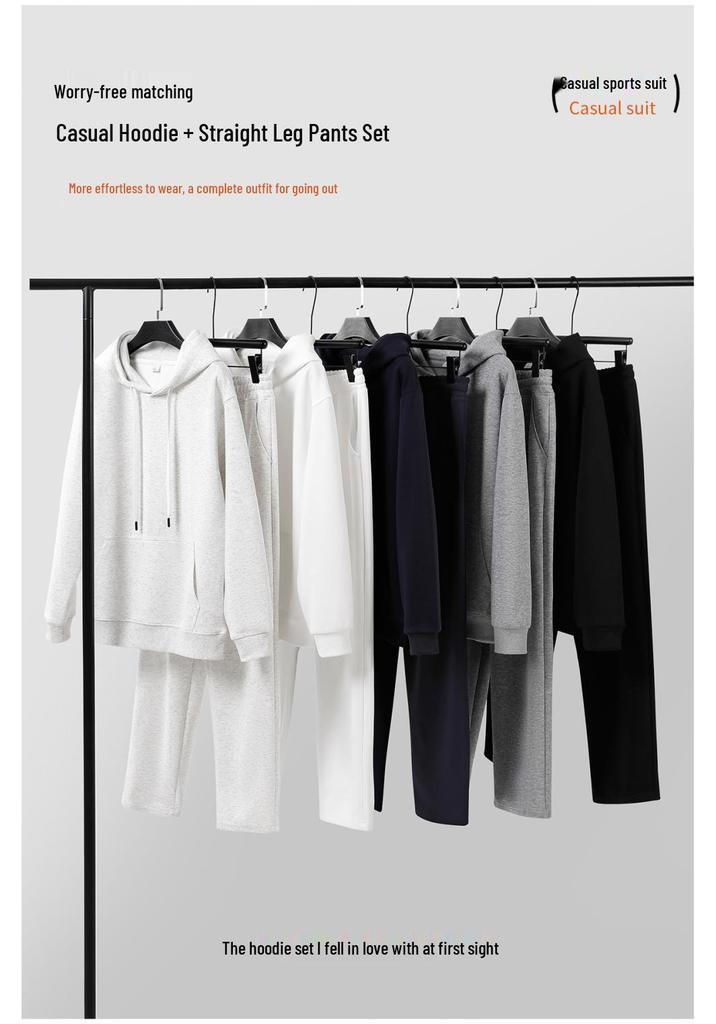 2025 Women's Autumn/Winter Hooded Sweatshirt & Flat Hem Sweatpants Set - Trendy American Brand Loose Fit, 300g Weight.